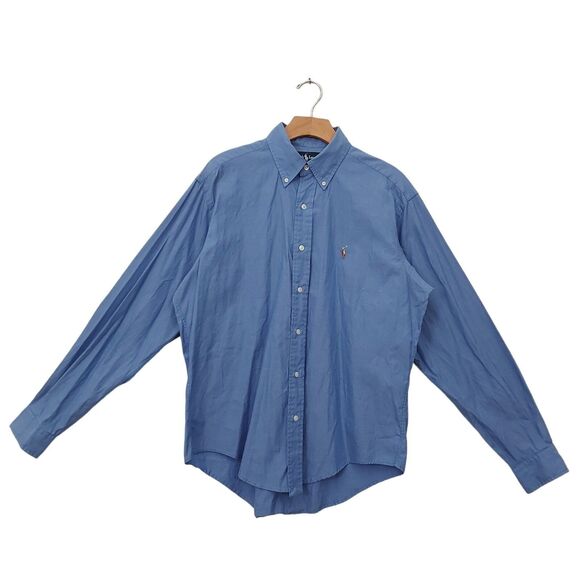 Ralph Lauren Yarmouth Shirt Mens 35 15.5 Blue Cotton Long Sleeve Logo Button Up - Picture 1 of 12